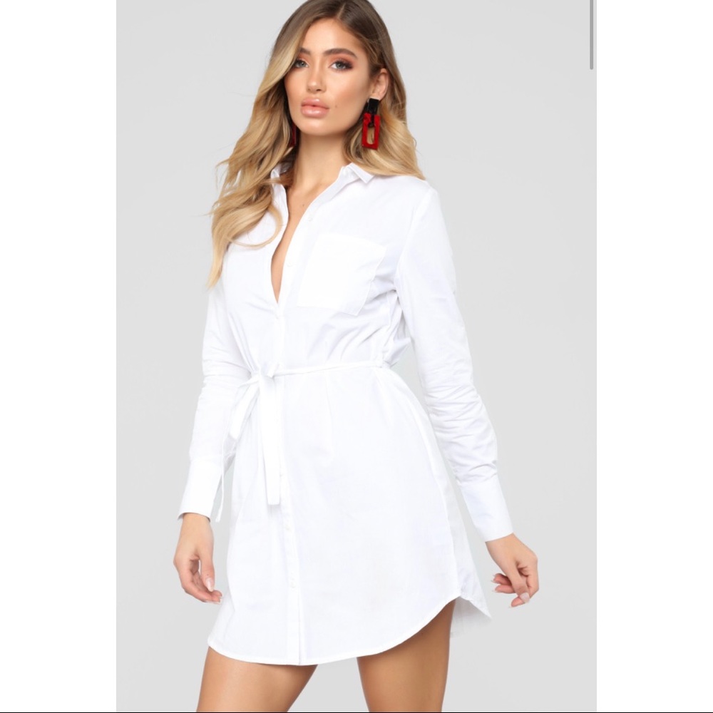White Shirt Dress with Waist Tie